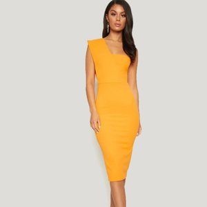 Yellow One Shoulder Draped Midi Dress